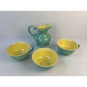 Vintage Holland Mold Teal & Yellow Pitcher Tea Coffee Cups Replacements‎